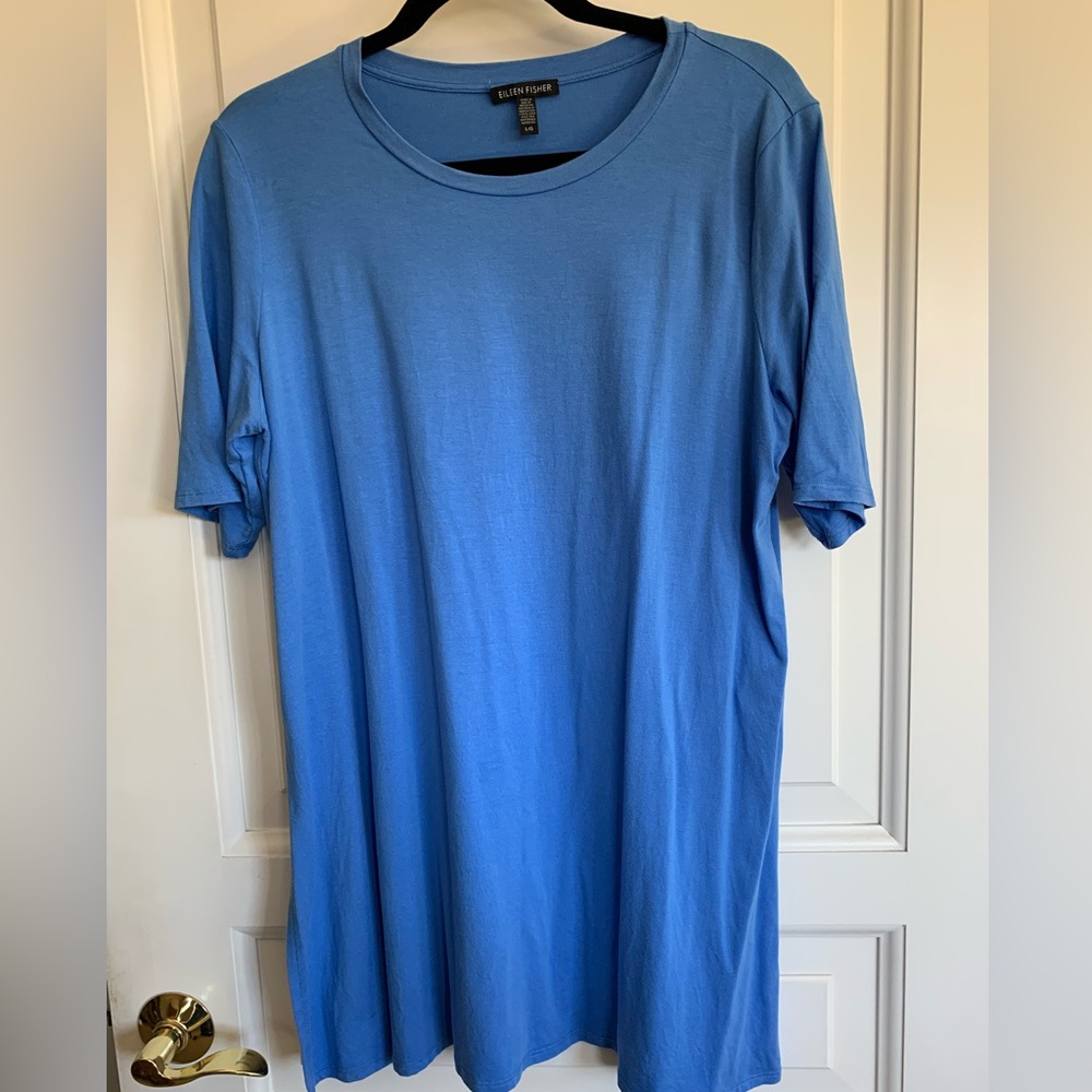 Eileen Fisher Long Cotton Tunic/T-shirt. Blue Large. Very Good Condition.